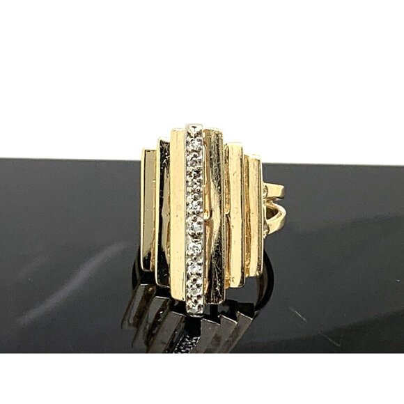 Cocktail Ring Diamond Geometric 14k Yellow Gold Estate Jewelry Women's Size 6 - Picture 4 of 15